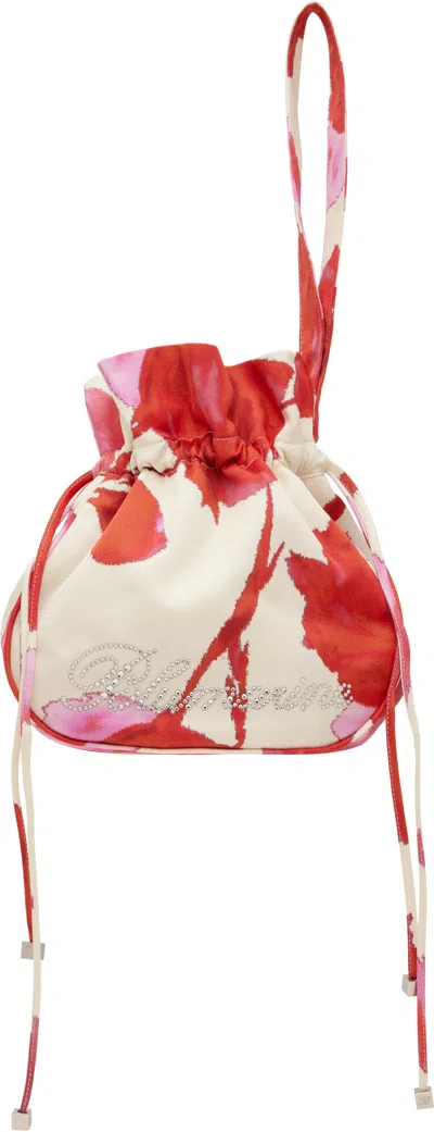 Blumarine Beige & Red Printed Satin Rhinestone Logo Pouch In Multi
