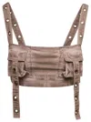 Blumarine Beige Cropped Cargo Top With Pockets In Cotton Stretch Woman In Brown