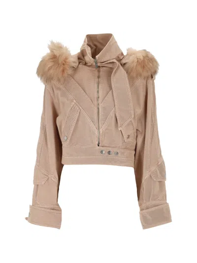 Blumarine Beige Cropped Jacket In Brown