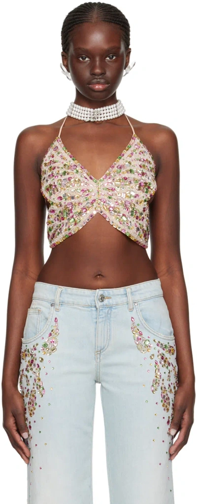 Blumarine Beige Graphic Tank Top In R9981 Multicolor/cam