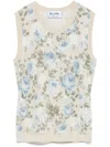 Blumarine Beige Knit Vest With Floral Print