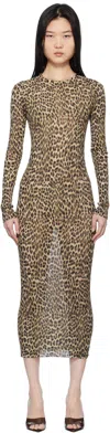 Blumarine Beige Leopard Maxi Dress In M8159 Sand/black