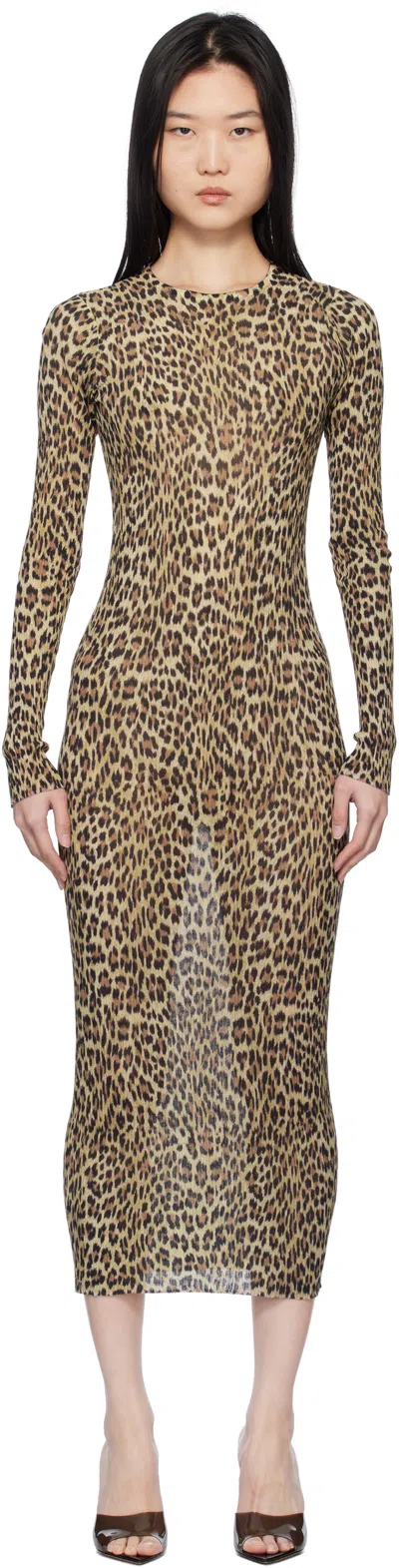 Blumarine Beige Leopard Maxi Dress In M8159 Sand/black