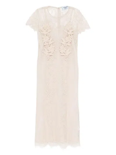 Blumarine Beige Midi Dress With Lace In Neutral
