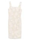 Blumarine Beige Midi Dress With Roses And Slit In Nude