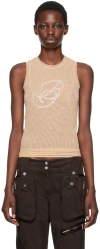 Blumarine Beige Rhinestone B Monogram Tank Top In N0813 Croissant