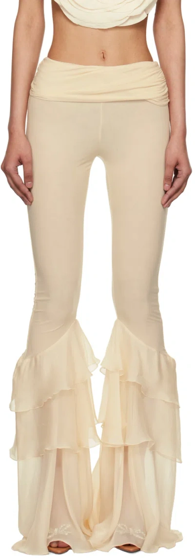 Blumarine Beige Ruffle Trousers In N0832 Cream