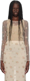 BLUMARINE BEIGE SHEER FLORAL BLOUSE