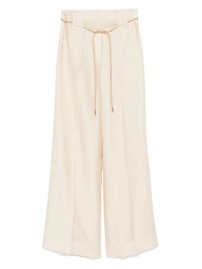 Blumarine Beige Soft Trousers With Belt In White
