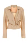 Blumarine Beige Solid Satin Top In Beige