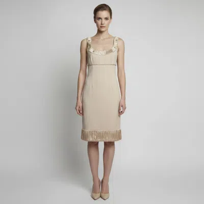 Pre-owned Blumarine Beige Wool Blend Satin Trim Crystal Embellished Dress S In Sand