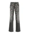 Blumarine Embroidered Denim Straight Jeans In Black
