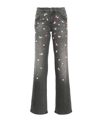 BLUMARINE EMBROIDERED-ROSES WIDE-LEG JEANS