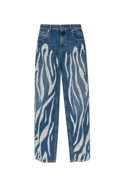 Blumarine Distressed-effect Print Jeans In Blue