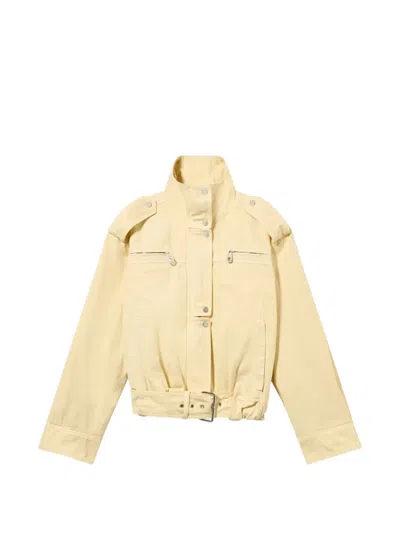 Blumarine Belted Canvas Jacket In Yellow