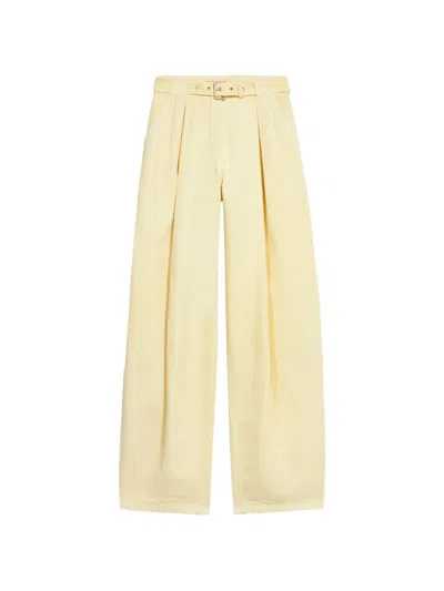 Blumarine Belted Canvas Trousers In Yellow