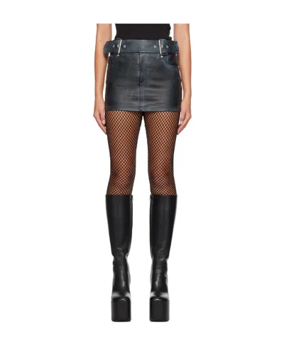 Blumarine Belted Leather Miniskirt In Black