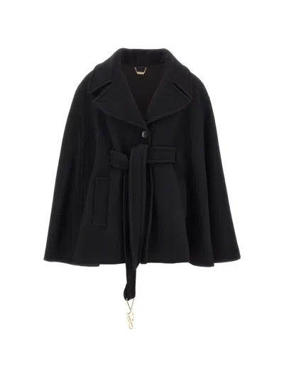 Blumarine Belted Monogram-charm Cape In Black