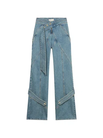 Blumarine Belted Panelled Jeans In Blue