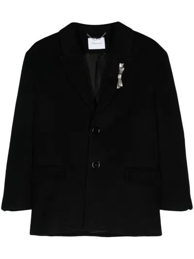 Blumarine Bijoux-pin Felted Coat In Black