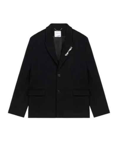 Blumarine Bijoux-pin Felted Coat In Black