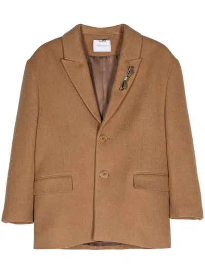 Blumarine Bijoux-pin Felted Coat In Brown