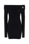 Blumarine Black Alpaca Blend Off-the-shoulder Mini Dress In Black