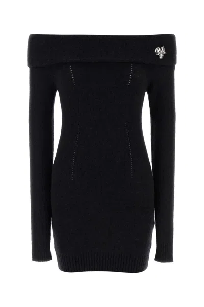 Blumarine Black Alpaca Blend Off-the-shoulder Mini Dress