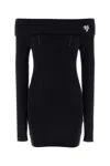 Blumarine Black Alpaca Blend Off-the-shoulder Mini Dress In Black