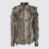 Blumarine Silk Chiffon Leopard Shirt In Brown