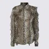 Blumarine Silk Chiffon Leopard Shirt In Animal Print