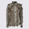 Blumarine Silk Chiffon Leopard Shirt In Animal Print