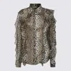 Blumarine Silk Chiffon Leopard Shirt In Animal Print