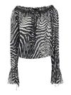 Blumarine Women Black And White Blouse With All-over Zebra Print And Boat Neckline In Viscose Woman In Black