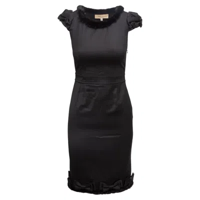 Pre-owned Blumarine Black  Virgin Wool & Mink Fur-trimmed Dress Size It 38
