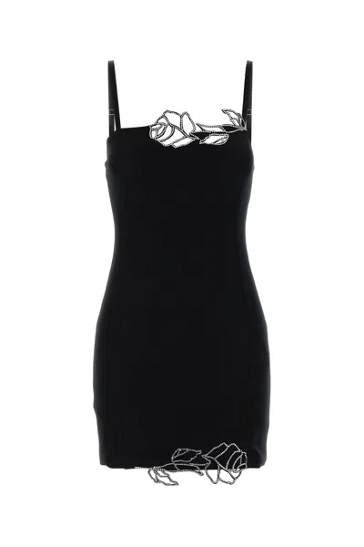 Blumarine Mini Dress Cady Fitted Silhouette Floral Embellishments In Black