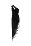 Blumarine Asymmetric Lace-trimmed Midi Dress In Black