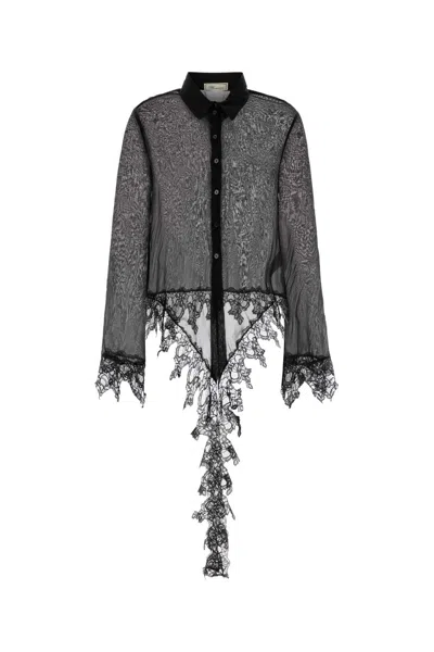 Blumarine Black Chiffon Shirt In Blue