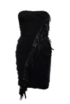 Blumarine Black Corset Dress With Fringes In Black
