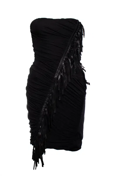 Blumarine Black Corset Dress With Fringes