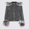 Blumarine Hooded Jacket With Faux Fur Trim In Gray