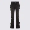 Blumarine Straight Trousers With Distressed Floral Appliqué In Black