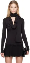Blumarine Black Cowl Neck Long Sleeve T-shirt In N0990 Black