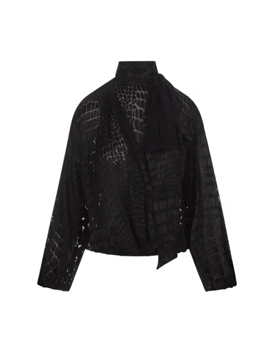 Blumarine Black Crossover Devoré Blouse With Scarf