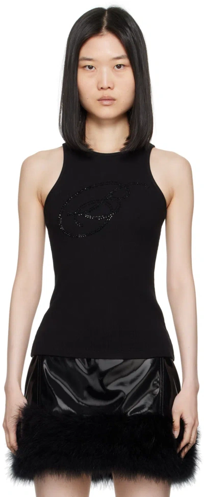 Blumarine Black Crystal-cut Logo Tank Top In N0990 Black