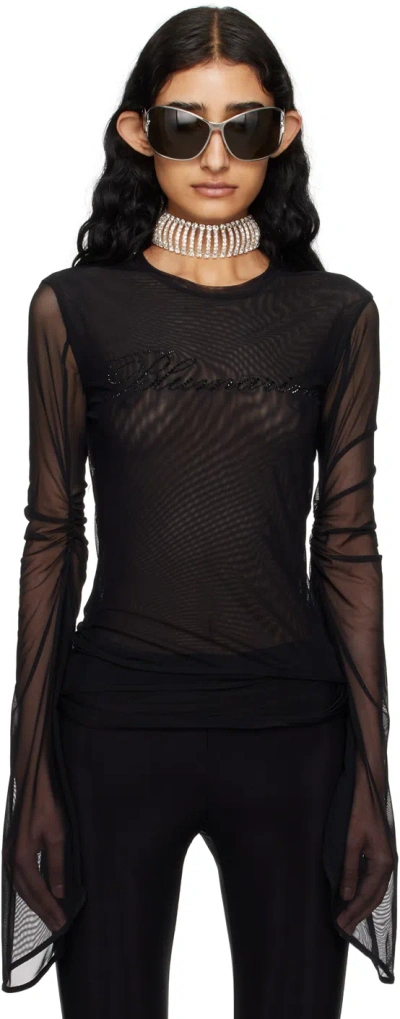 Blumarine Black Crystal-cut Long Sleeve T-shirt In N0990 Black