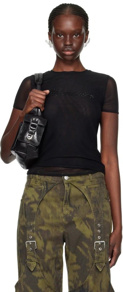 Blumarine Black Crystal-cut T-shirt In N0990 Nero