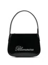 Blumarine Black Patent Finish Mini Bag With Rhinestone-embellished Logo In Calf Leather Woman In Black