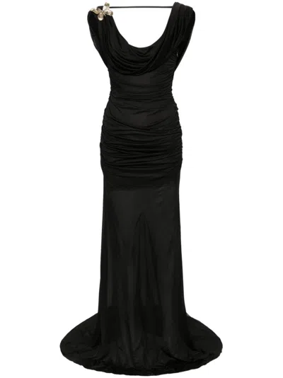Blumarine Black Draped Jersey Gown