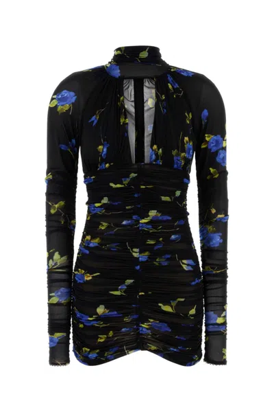 Blumarine Black Floral Print Mini Dress